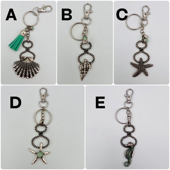Handmade Sea Life Keychain Shell Seahorse Starfish Tassel Silver Repurposed - Picture 10 of 10